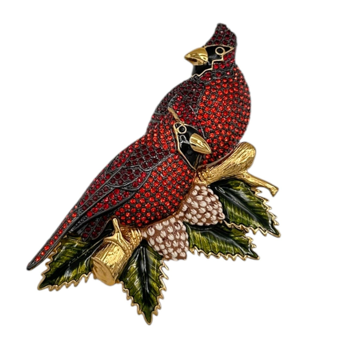 Brooches & PinsJoan Rivers Cardinal Pair Red Pave Crystal Enamel Branch Brooch Pin
