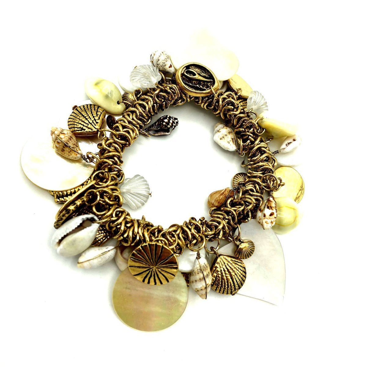 Joan Rivers Classic Collection Seashell Vintage Stretch Charm Bracelet - 24 Wishes Vintage Jewelry