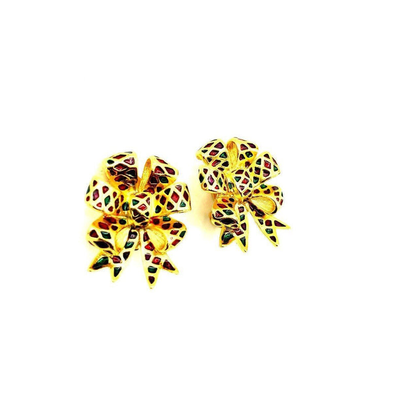 Joan Rivers Enamel Bow Vintage Clip - On Earrings - 24 Wishes Vintage Jewelry