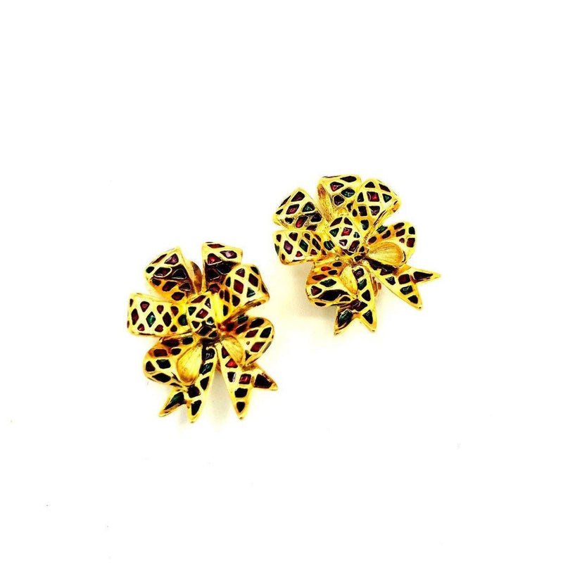 Joan Rivers Enamel Bow Vintage Clip - On Earrings - 24 Wishes Vintage Jewelry