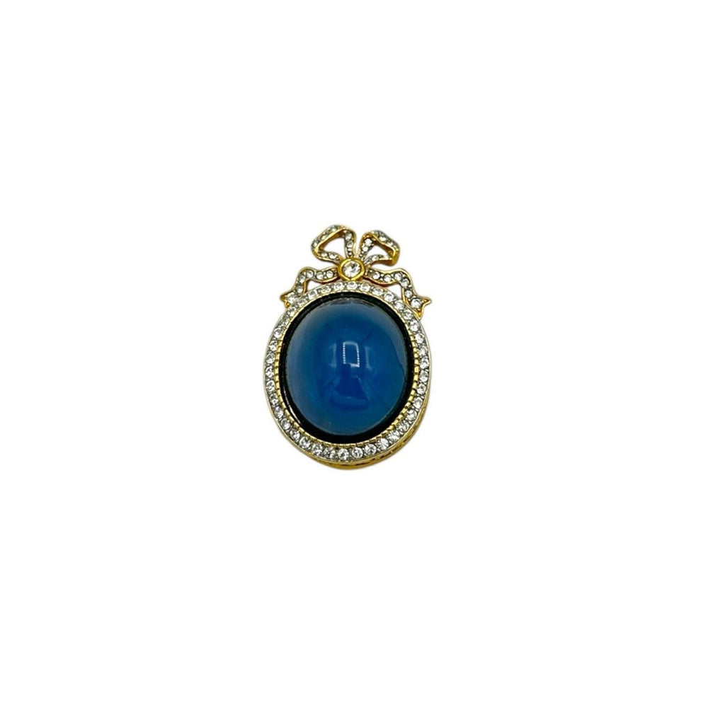 Joan Rivers Faberge Inspired Blue Rhinestone Ribbon Brooch