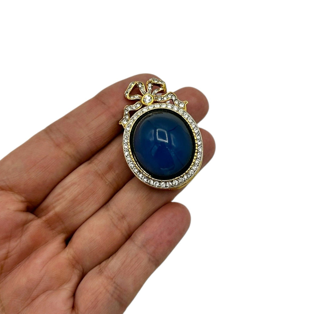 Joan Rivers Faberge Inspired Blue Rhinestone Ribbon Brooch