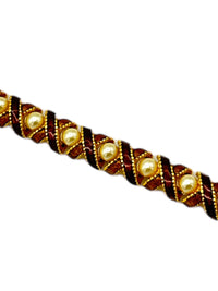 Joan Rivers Gold Brown Enamel X Criss Cross Pearl Stacking Bracelet - 24 Wishes Vintage Jewelry