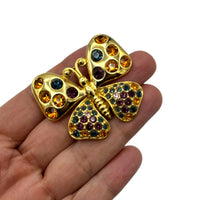 Joan Rivers Gold Butterfly Brooch Multicolor Rhinestones Pin
