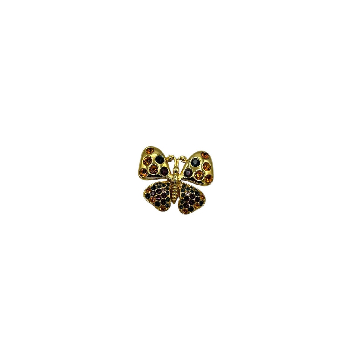 Joan Rivers Gold Butterfly Brooch Multicolor Rhinestones Pin