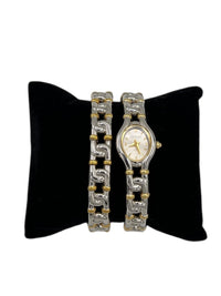 Joan Rivers Gold Chain Link Cuff Wristwatch with Matching Bracelet - 24 Wishes Vintage Jewelry
