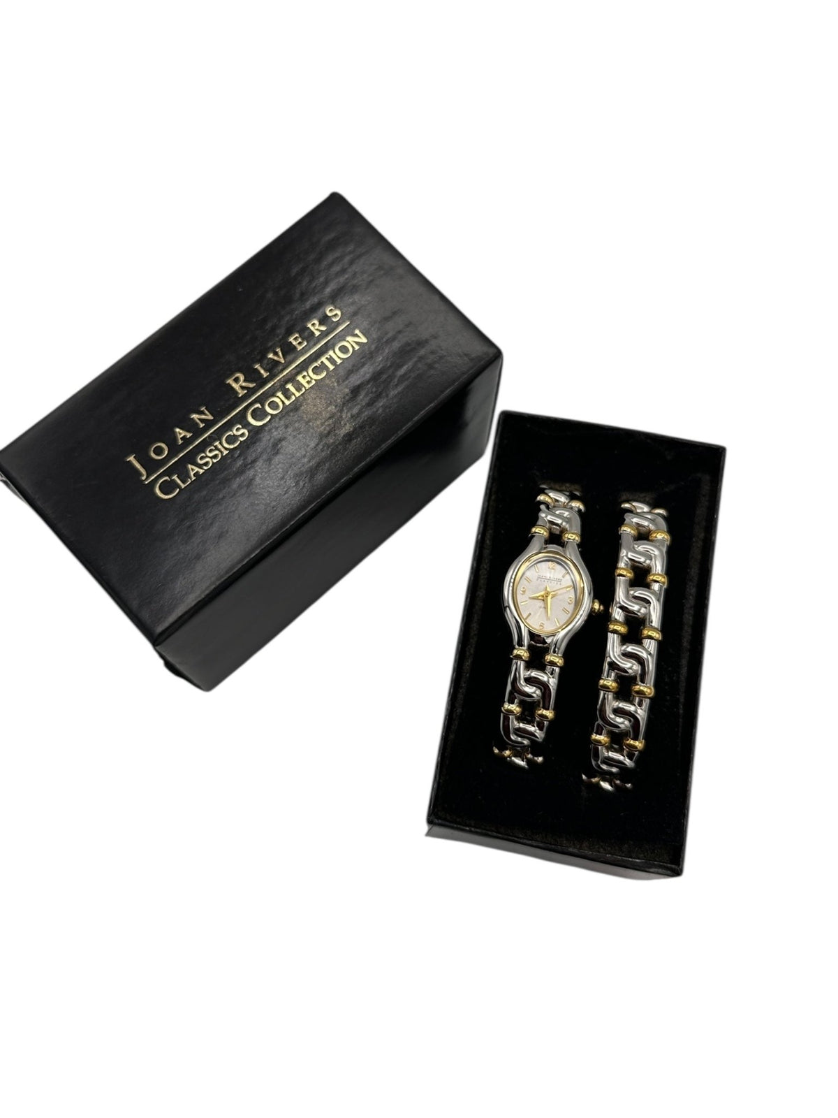 Joan Rivers Gold Chain Link Cuff Wristwatch with Matching Bracelet - 24 Wishes Vintage Jewelry