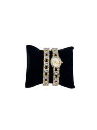 Joan Rivers Gold Chain Link Cuff Wristwatch with Matching Bracelet - 24 Wishes Vintage Jewelry