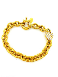 Joan Rivers Gold Chain Rhinestone Heart Vintage Stacking Bracelet - 24 Wishes Vintage Jewelry