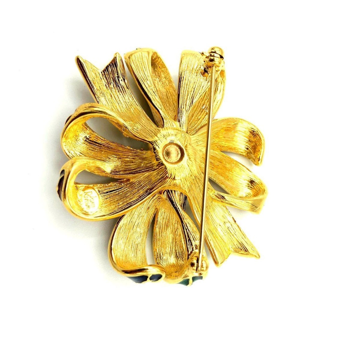 Joan Rivers Gold Enamel Bow Ribbon Brooch - 24 Wishes Vintage Jewelry