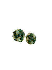 Joan Rivers Gold Green Jade Cabochon Cluster Clip - On Earrings - 24 Wishes Vintage Jewelry