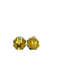 Joan Rivers Gold Green Jade Cabochon Cluster Clip - On Earrings - 24 Wishes Vintage Jewelry