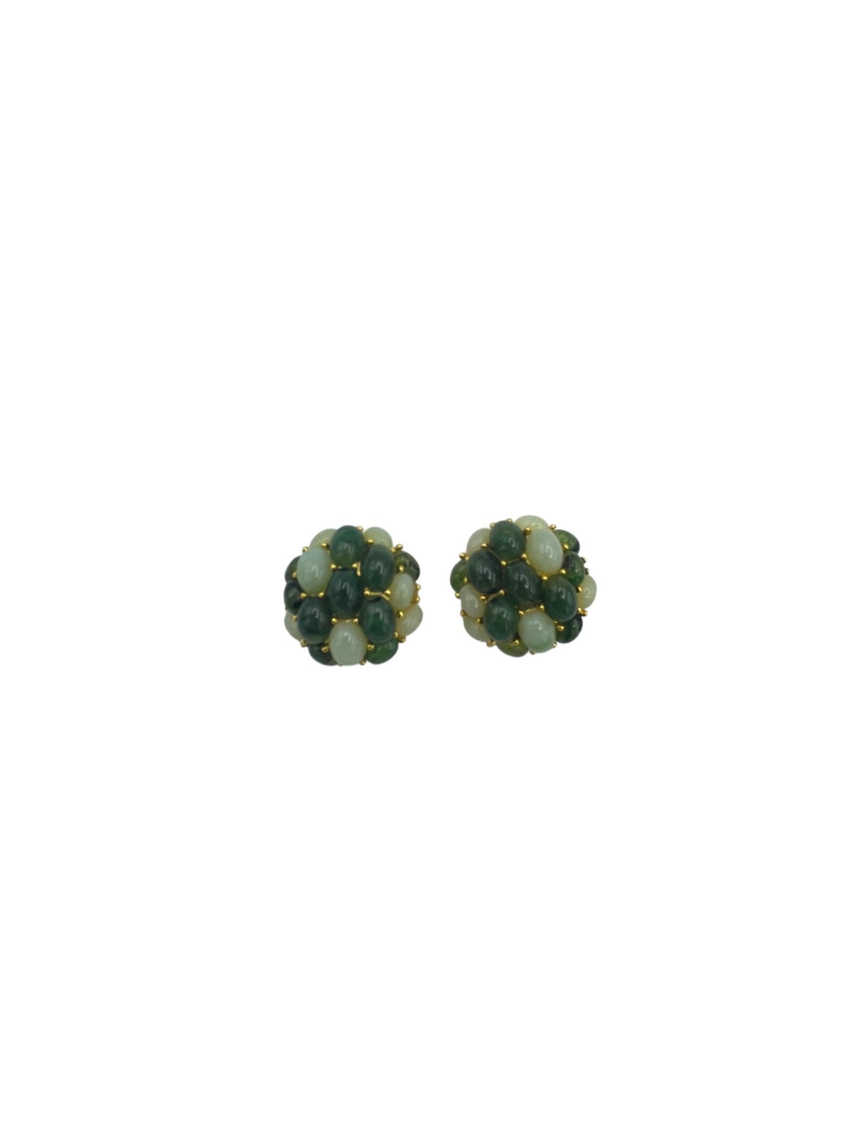 Joan Rivers Gold Green Jade Cabochon Cluster Clip - On Earrings - 24 Wishes Vintage Jewelry