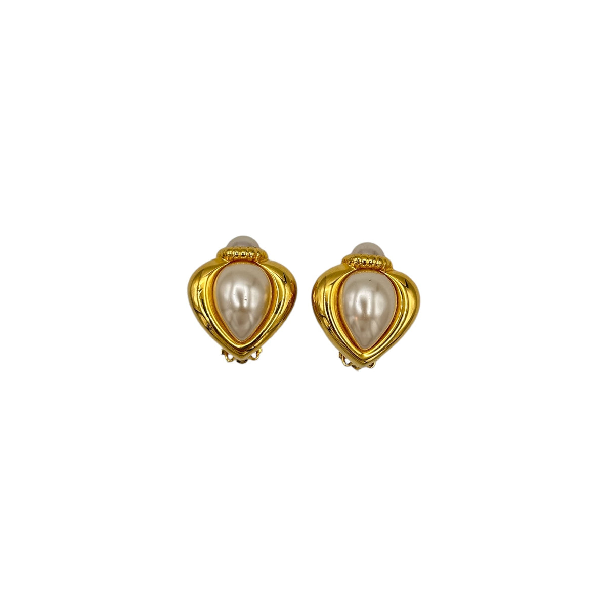 Joan Rivers Gold Heart Pearl Vintage Clip - On Earrings - 24 Wishes Vintage Jewelry