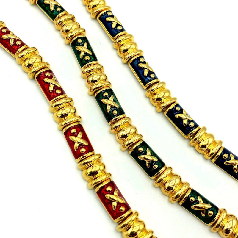 Joan Rivers Gold Link Enamel Vintage Stacking Bracelets Set of Three - 24 Wishes Vintage Jewelry