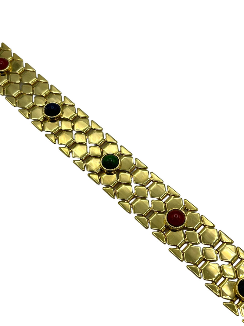 Joan Rivers Gold Multi - Color Cabochon Textured Link Bracelet - 24 Wishes Vintage Jewelry