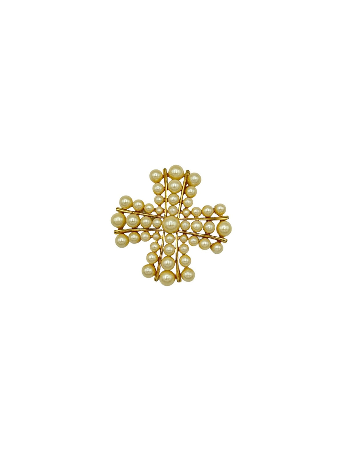 Joan Rivers Gold Pearl Maltese Cross Vintage Brooch - 24 Wishes Vintage Jewelry