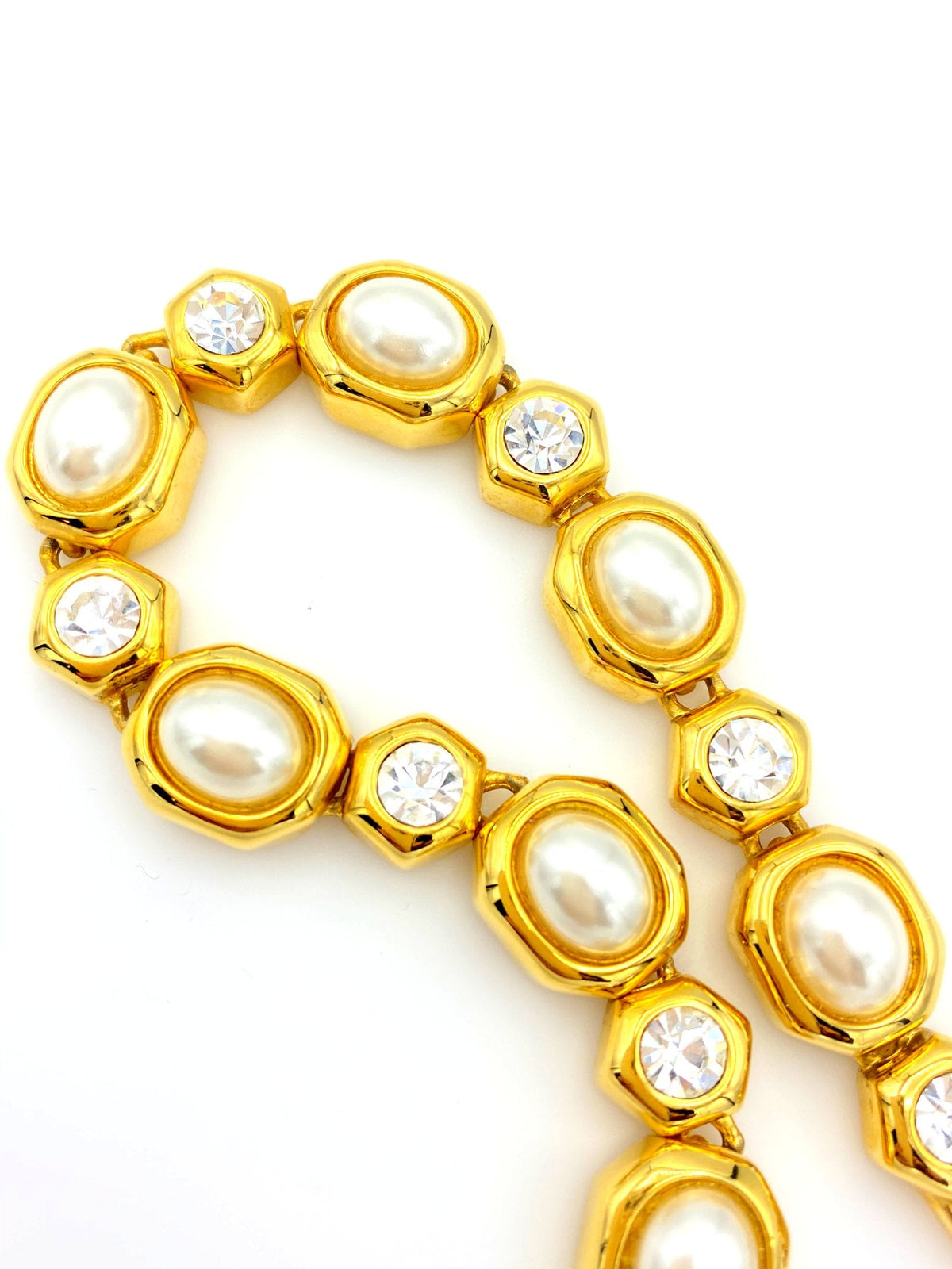 Joan Rivers Gold Pearl & Rhinestone Vintage Stacking Bracelet - 24 Wishes Vintage Jewelry