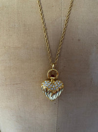 Joan Rivers Gold Puffy Heart Rhinestone Pendant - 24 Wishes Vintage Jewelry