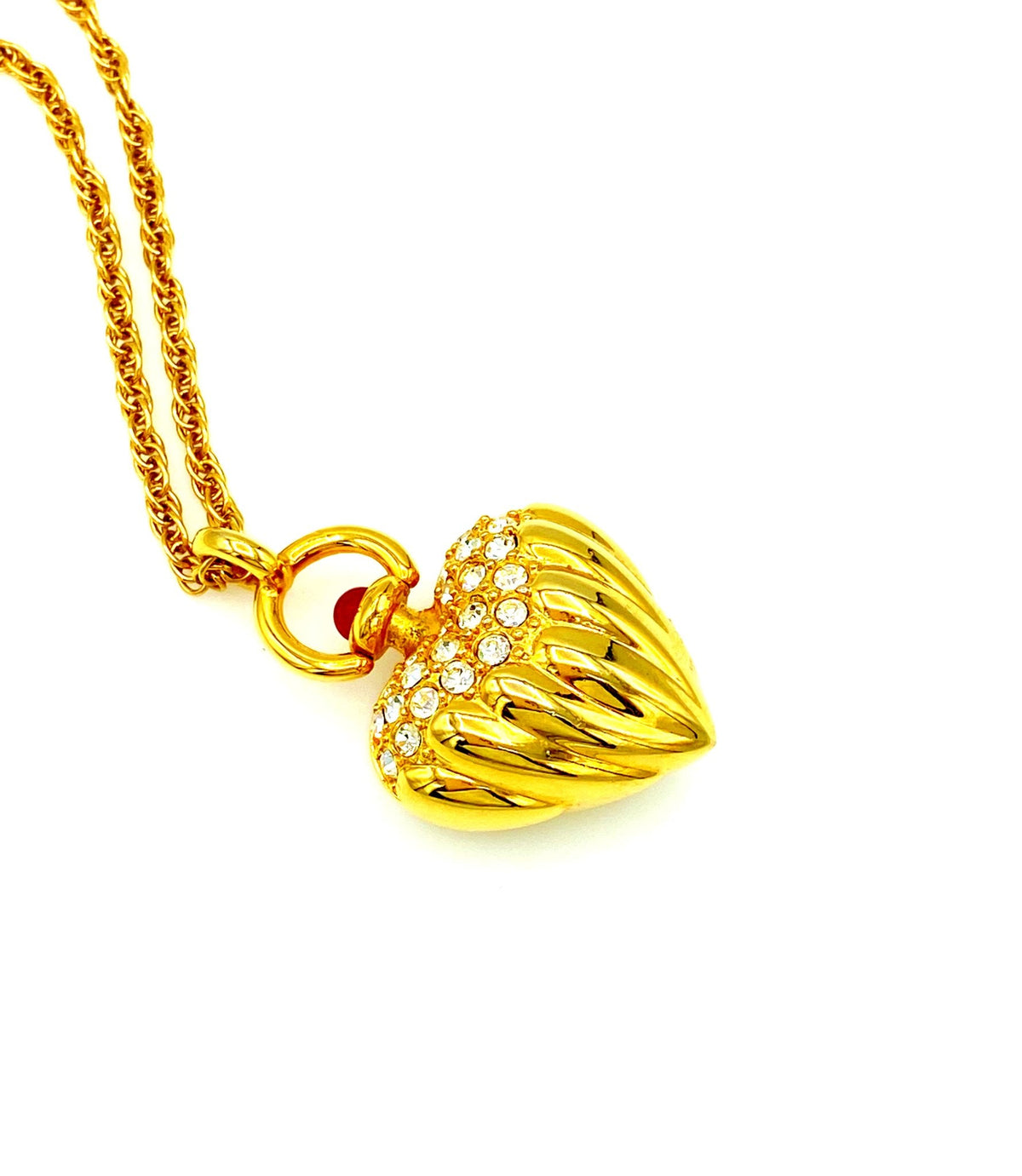 Joan Rivers Gold Puffy Heart Rhinestone Pendant - 24 Wishes Vintage Jewelry