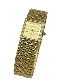 Joan Rivers Gold Quilted Band Beveled Face Wristwatch - 24 Wishes Vintage Jewelry