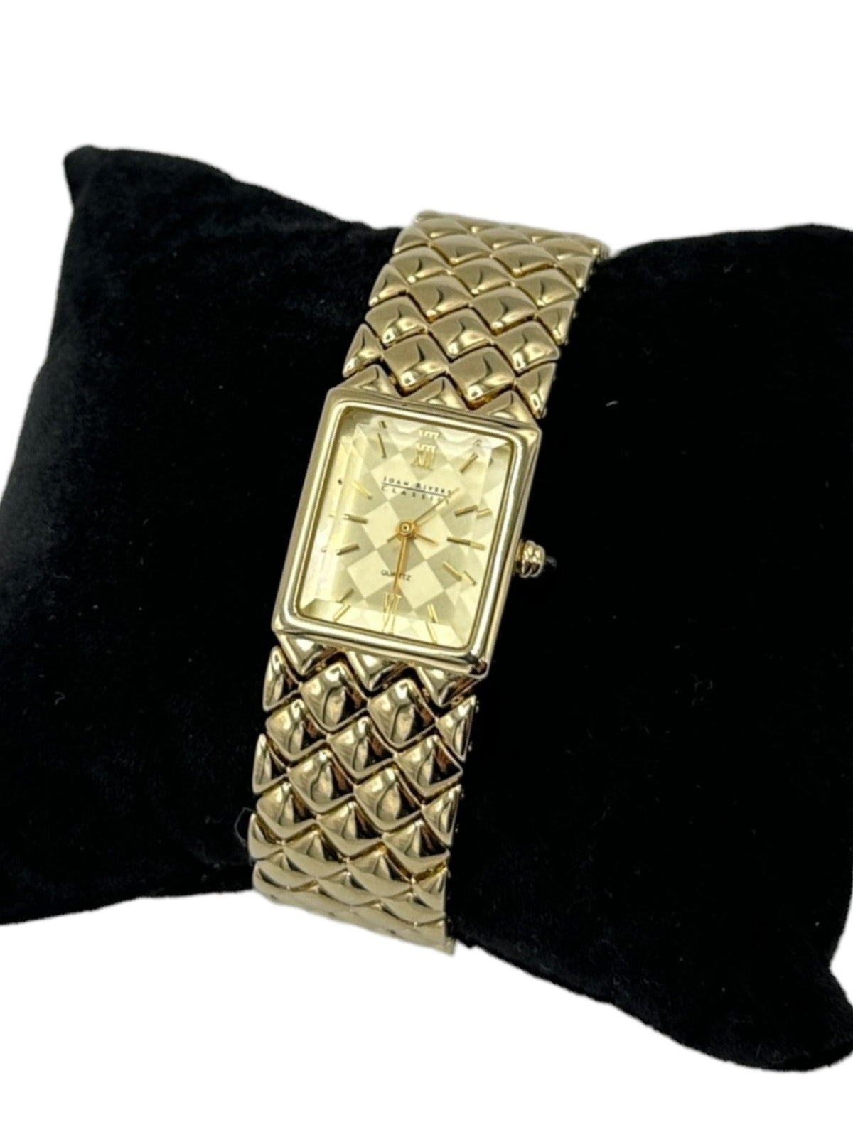 Joan Rivers Gold Quilted Band Beveled Face Wristwatch - 24 Wishes Vintage Jewelry