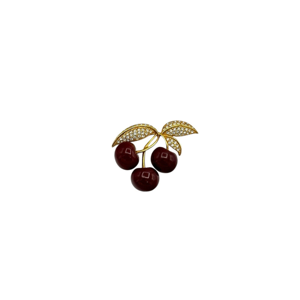 Brooches & PinsJoan Rivers Gold Red Cherry Rhinestone Brooch