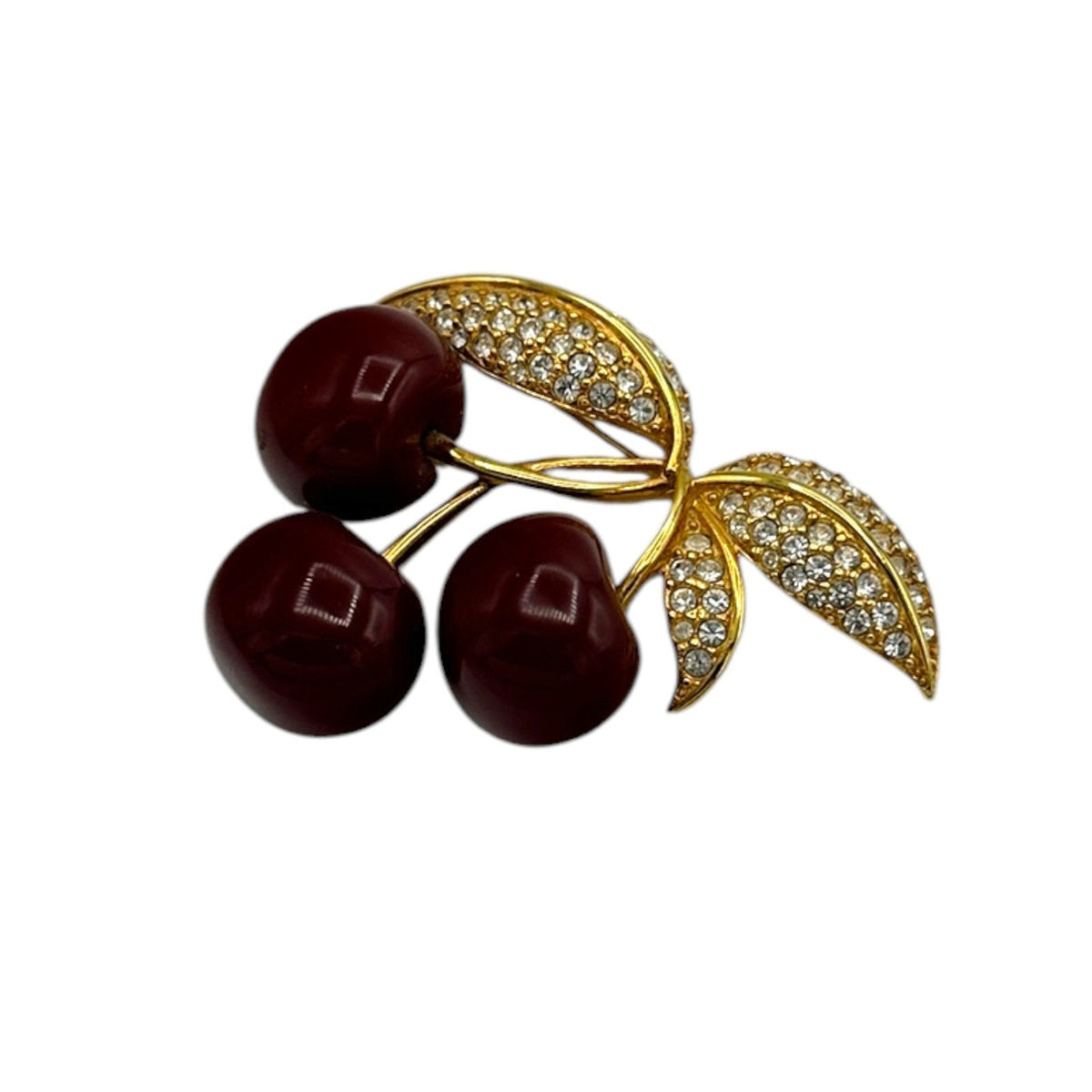 Brooches & PinsJoan Rivers Gold Red Cherry Rhinestone Brooch