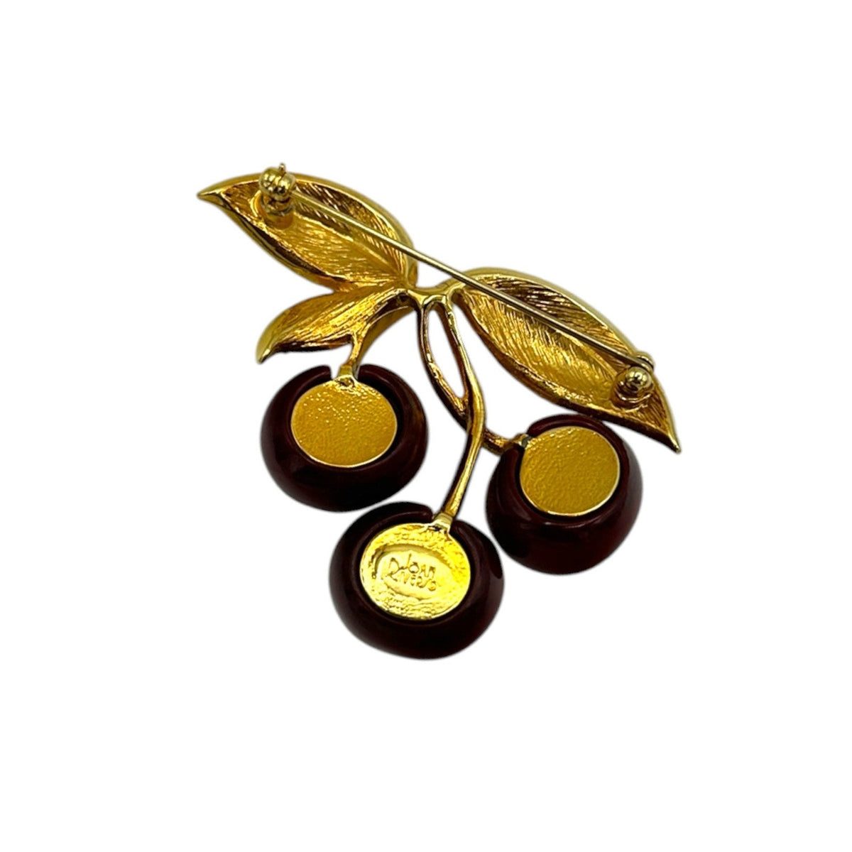 Brooches & PinsJoan Rivers Gold Red Cherry Rhinestone Brooch