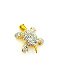 Joan Rivers Gold Rhinestone Pave Turtle Brooch Pin - 24 Wishes Vintage Jewelry