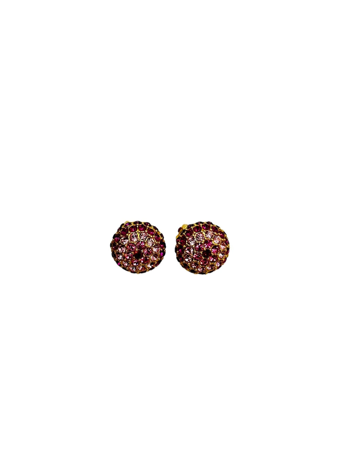 Joan Rivers Gold Round Pink & Red Rhinestone Clip - On Earrings - 24 Wishes Vintage Jewelry