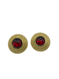 Joan Rivers Gold Round Red Cabochon Clip - On Earrings - 24 Wishes Vintage Jewelry