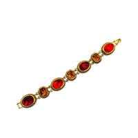 Joan Rivers Gold Statement Orange Rhinestone Panel Bracelet - 24 Wishes Vintage Jewelry