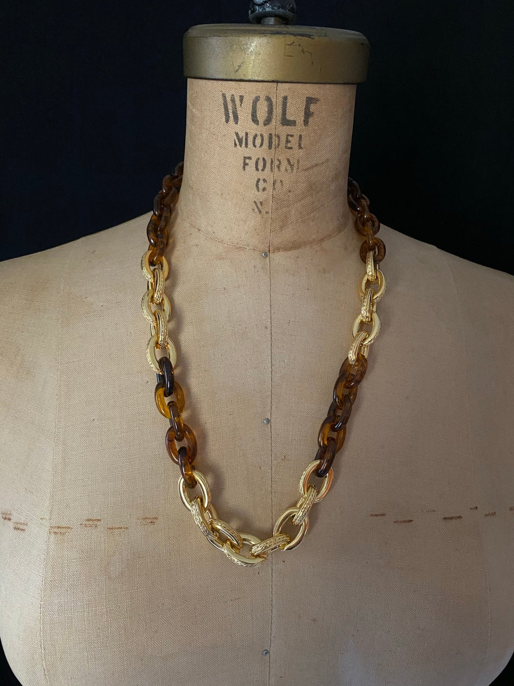 Joan Rivers Gold & Tortoise Shell Link Vintage Necklace - 24 Wishes Vintage Jewelry