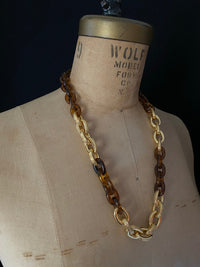 Joan Rivers Gold & Tortoise Shell Link Vintage Necklace - 24 Wishes Vintage Jewelry