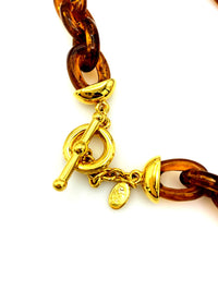 Joan Rivers Gold & Tortoise Shell Link Vintage Necklace - 24 Wishes Vintage Jewelry