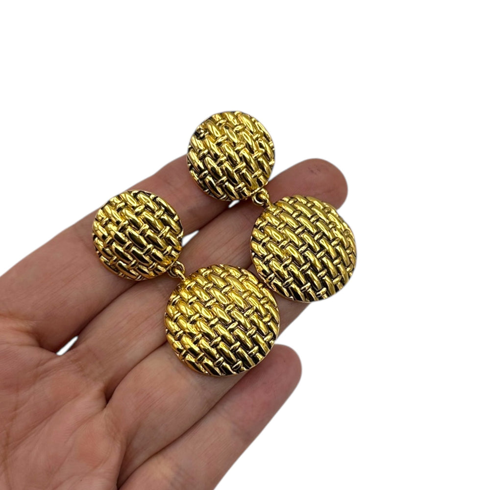 Joan Rivers Gold Woven Texture Dangle Drop Clip - On Earrings Earrings 24 Wishes Vintage Jewelry