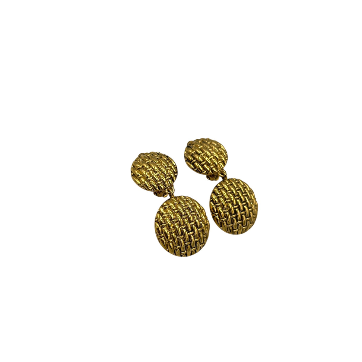 Joan Rivers Gold Woven Texture Dangle Drop Clip - On Earrings Earrings 24 Wishes Vintage Jewelry