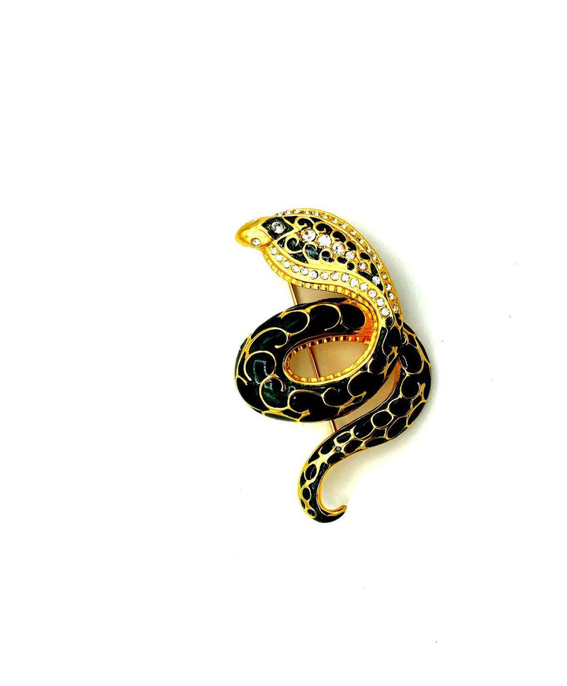 Joan Rivers Green Enamel Cobra Snake Vintage Brooch - 24 Wishes Vintage Jewelry