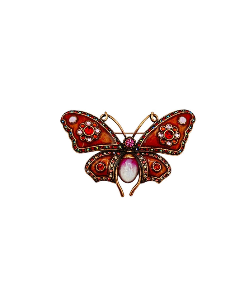 Joan Rivers Large Cabochon & Rhinestone Embellished Butterfly Brooch - 24 Wishes Vintage Jewelry