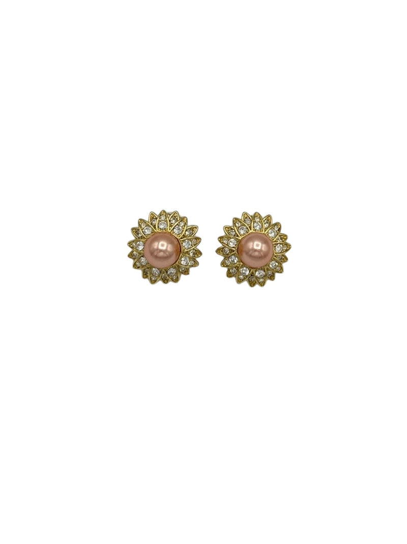 Joan Rivers Layered Pave Rhinestone Pink Pearl Clip - On Earrings - 24 Wishes Vintage Jewelry