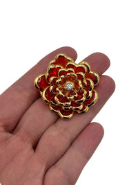 Joan Rivers Orange 'Plique a Jour' Carnation Flower Brooch & Earrings Jewelry Set - 24 Wishes Vintage Jewelry