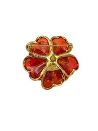 Joan Rivers Orange 'Plique a Jour' Carnation Flower Brooch & Earrings Jewelry Set - 24 Wishes Vintage Jewelry