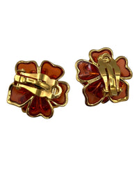 Joan Rivers Orange 'Plique a Jour' Carnation Flower Brooch & Earrings Jewelry Set - 24 Wishes Vintage Jewelry