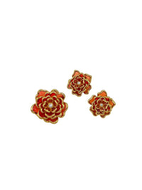 Joan Rivers Orange 'Plique a Jour' Carnation Flower Brooch & Earrings Jewelry Set - 24 Wishes Vintage Jewelry