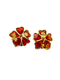 Joan Rivers Orange 'Plique a Jour' Carnation Flower Brooch & Earrings Jewelry Set - 24 Wishes Vintage Jewelry