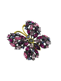 Joan Rivers Pink & Purple Rhinestone Butterfly Brooch - 24 Wishes Vintage Jewelry