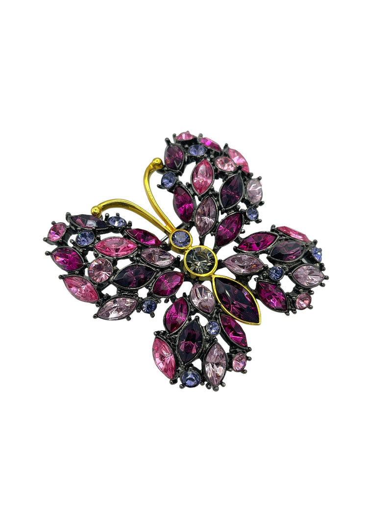 Joan Rivers Pink & Purple Rhinestone Butterfly Brooch - 24 Wishes Vintage Jewelry