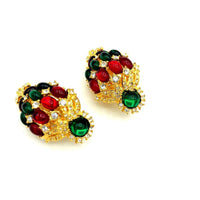 Joan Rivers Red & Green Mogul Christmas Tree Vintage Clip - On Earrings - 24 Wishes Vintage Jewelry