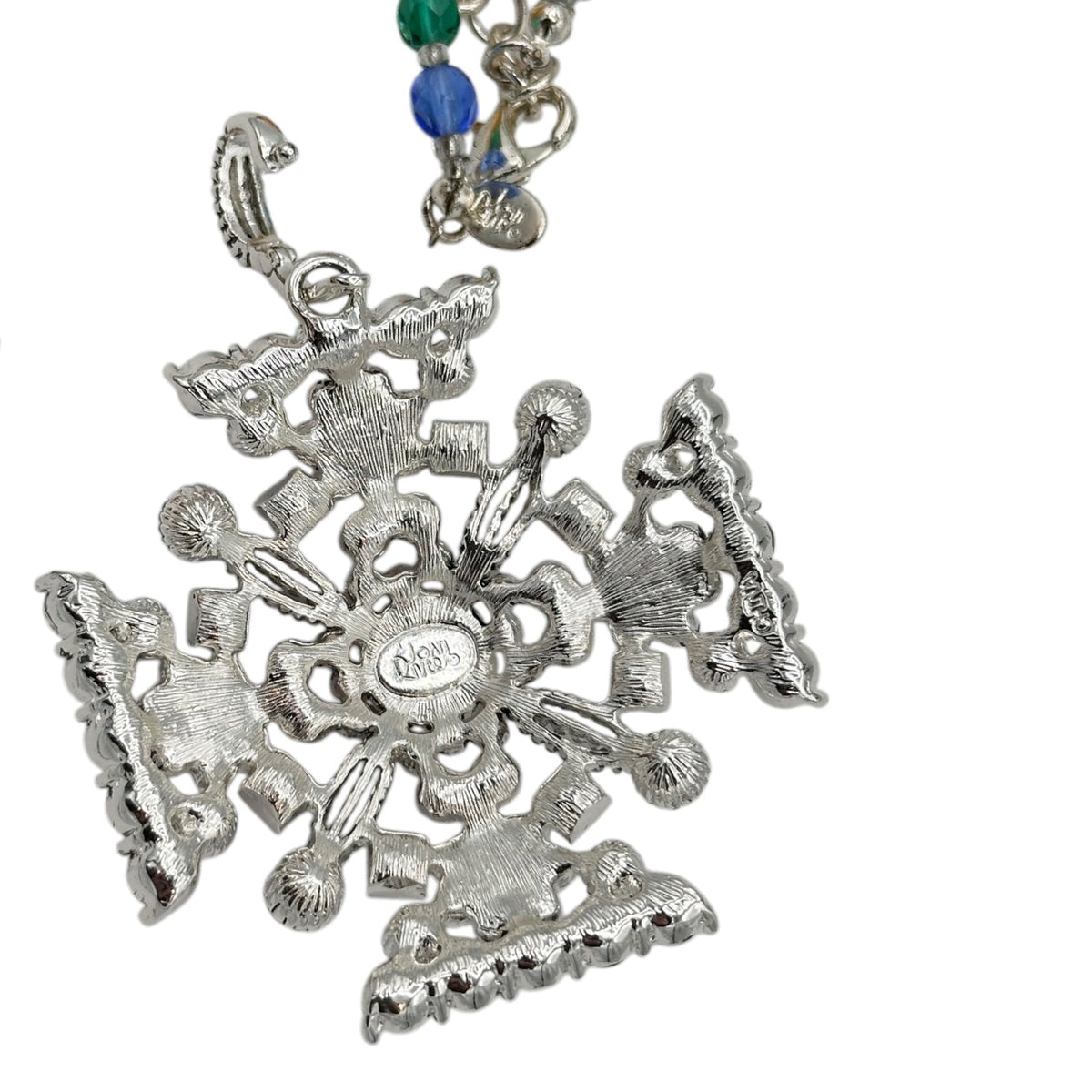 Joan Rivers Silver Vintage Bright Maltese Cross Pendant Long Crystal Necklace - 24 Wishes Vintage Jewelry